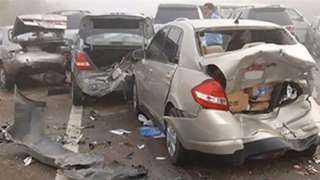 إصابة 4 أشخاص في حادث تصادم 3 سيارات أعلى كوبري جسر السويس